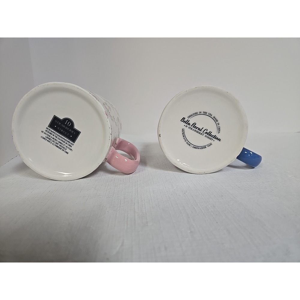 10 Strawberry Street Floral Mugs Pink Rose Blue Flower Coffee Cups Lot of 2 - Picture 4 of 6